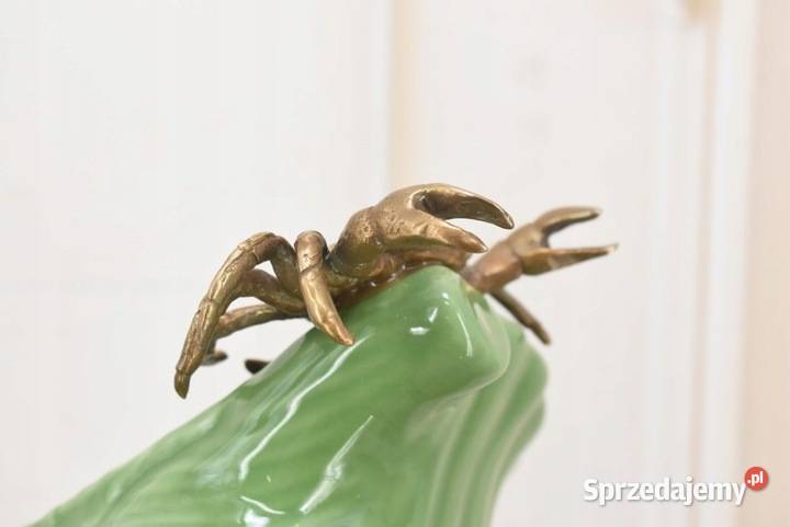 Porcelanowy Zielony Wazon Muszla Kraby z Brązu małopolskie