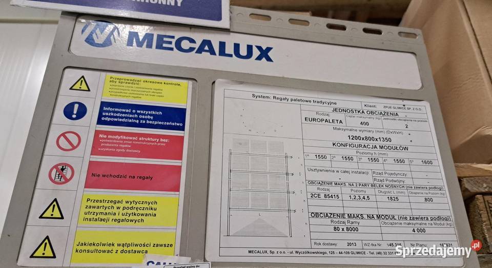 Regał wysokiego składowania MECALUX 75m x 5m Gliwice