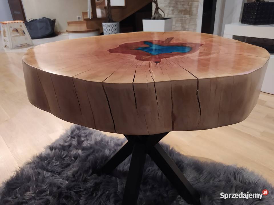 Stolik z plastra drzewa zalany żywicą 62cm Puławy