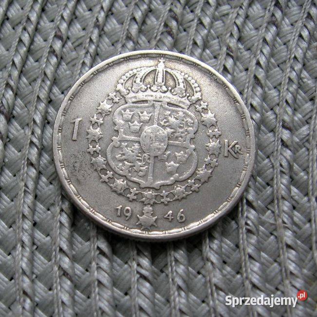 Szwecja 1 Korona 1946r SREBRO Kalisz