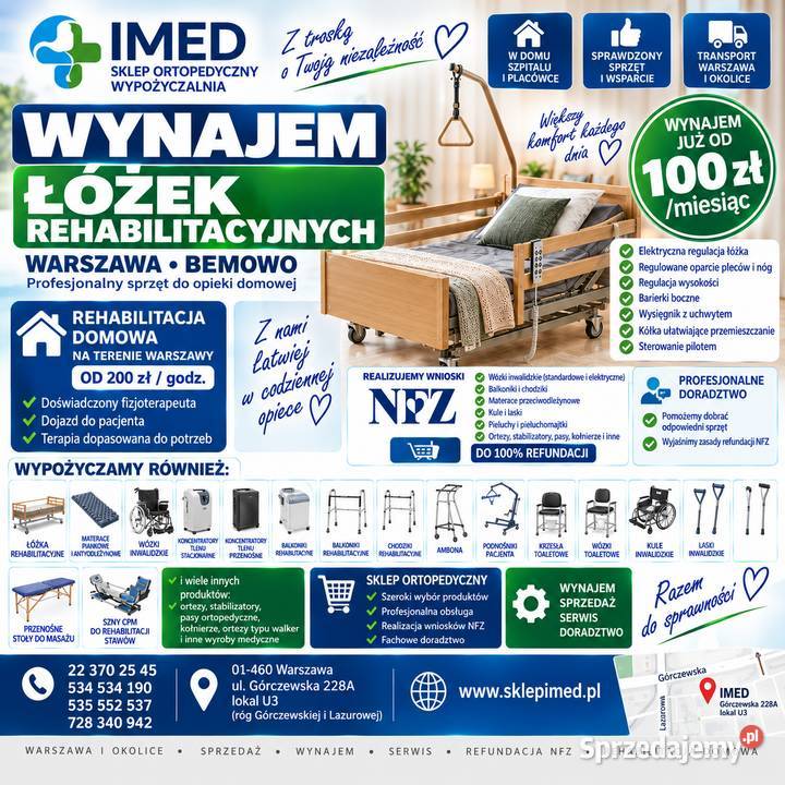Łóżka rehabilitacyjne Warszawa nowe używane