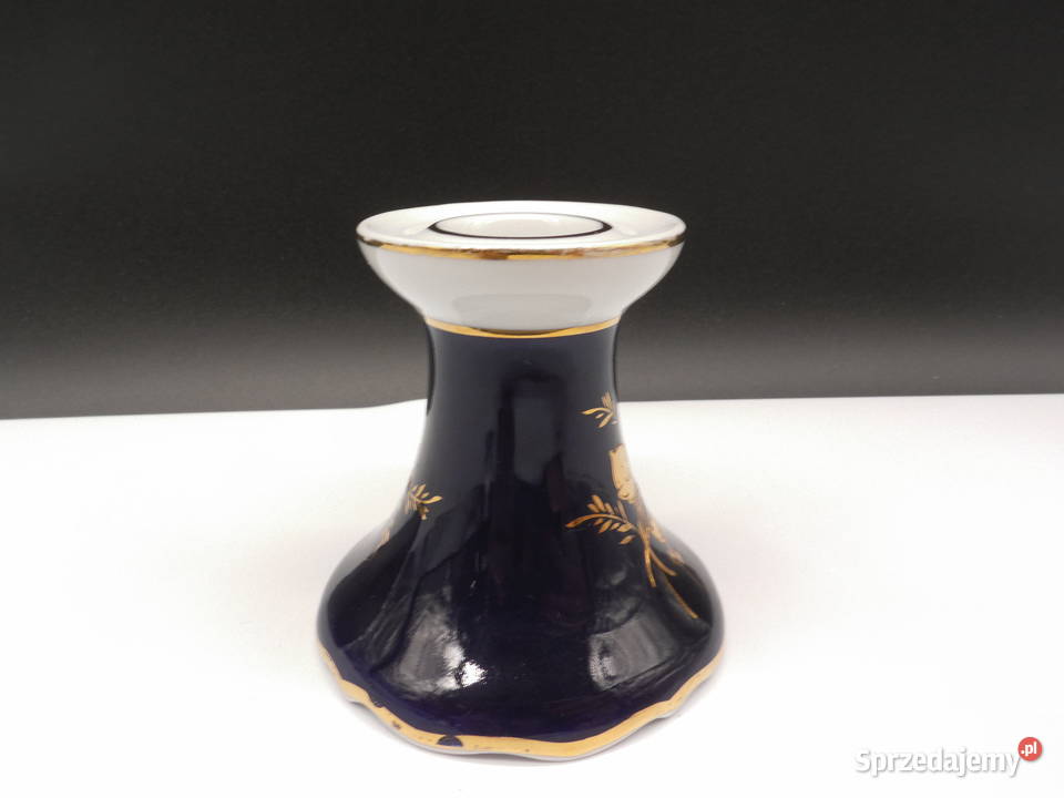 Świecznik Schmiedefeld Echt Kobalt Lata 70 XX Porcelana i szkło Raszków sprzedam