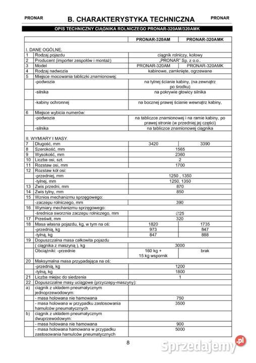 Instrukcja obsługi Pronar MTZ 320 AM 320 AMK podkarpackie Stalowa Wola
