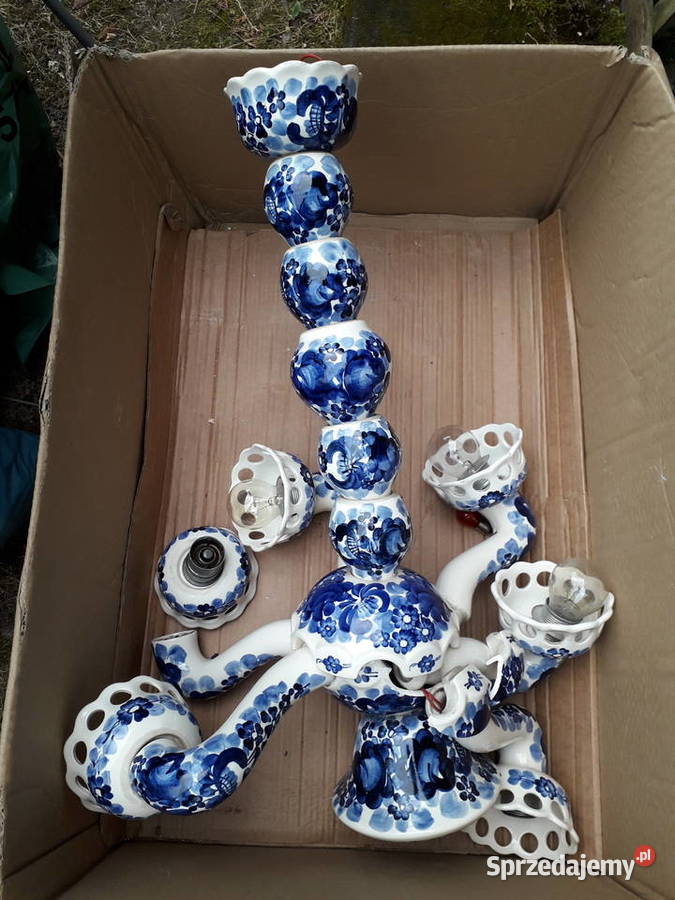 Żyrandol ceramiczny vintage rustico sygnowany 12 Warszawa