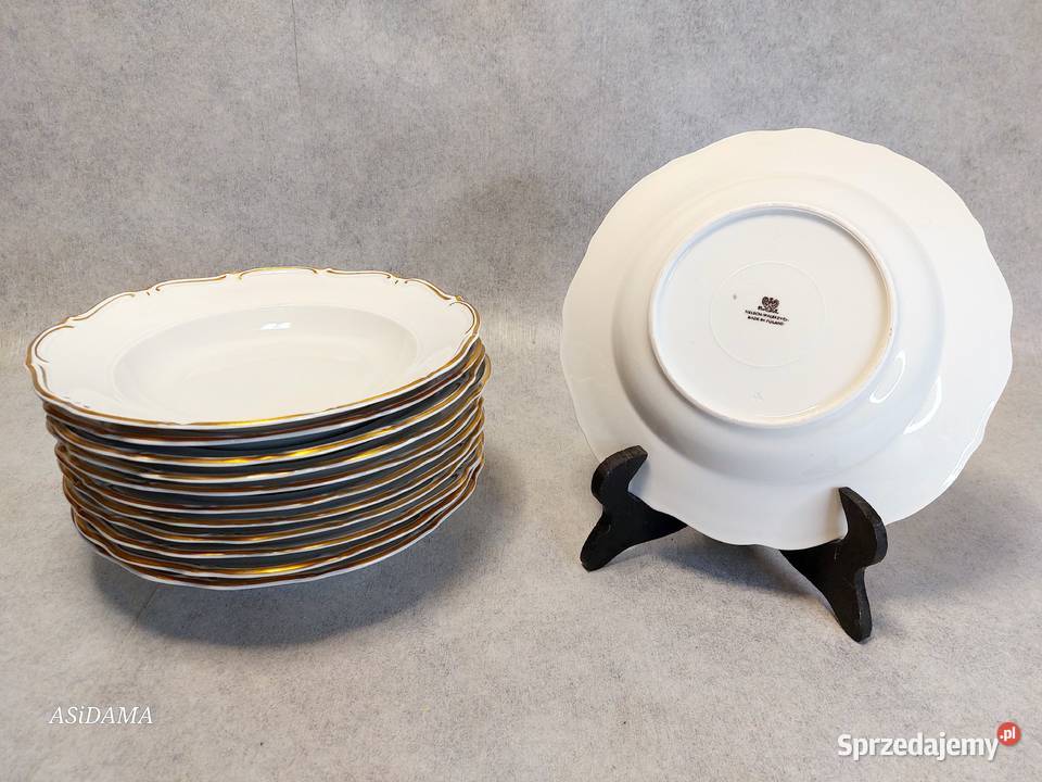 Carl Tielsch Talerz głęboki Złocenia Reliefy Porcelana i szkło Dobrzany sprzedam