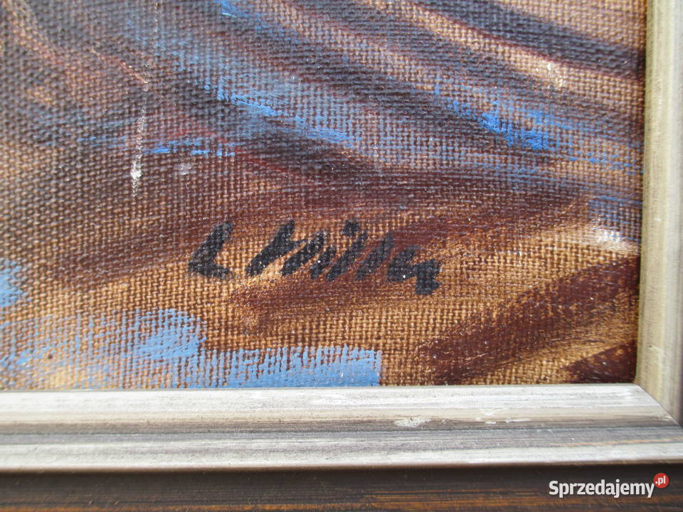 Obraz olejny Przystań Szwecja lata 70 Lublin