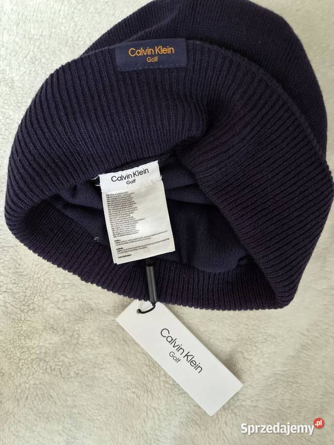 Nowa granatowa ciepła czapka Calvin Klein unisex Bibice