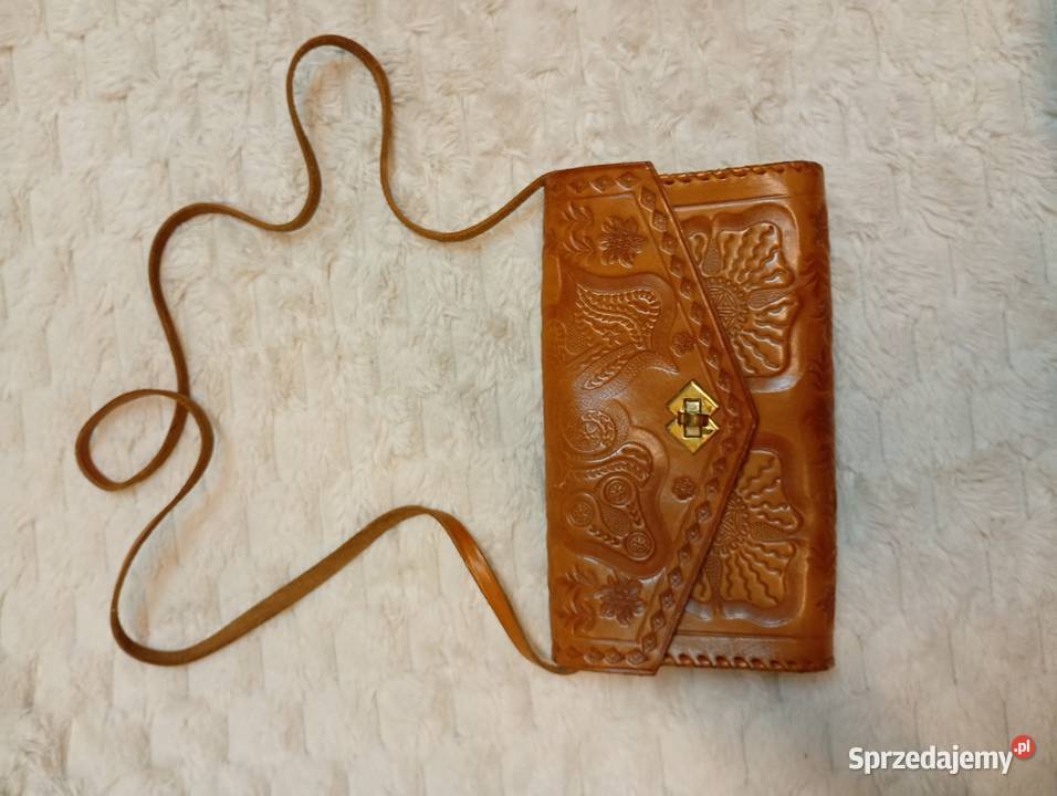 Real Leather Brązowa skórzana torebka z Madrytu brązowy/beżowy Torby i torebki małopolskie Kraków