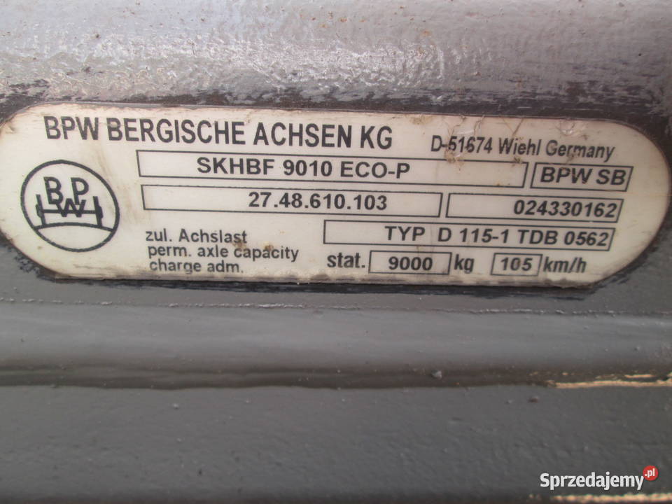 Osie kompletna OŚ BPW tarczowa SKHBF 9010 ECOP ciężarowe Brzostek