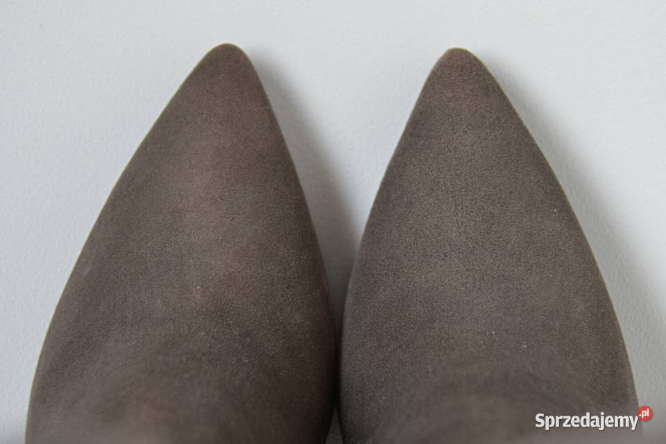 SZARY PRZYJEMNY ZAMSZ kozaki na wygodnej szpilce podlaskie Białystok
