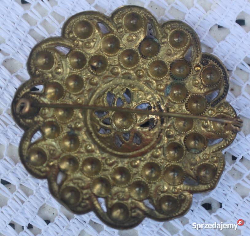 Stara angielska broszka niebieska z mosiądzu Ozdoby Ochojno