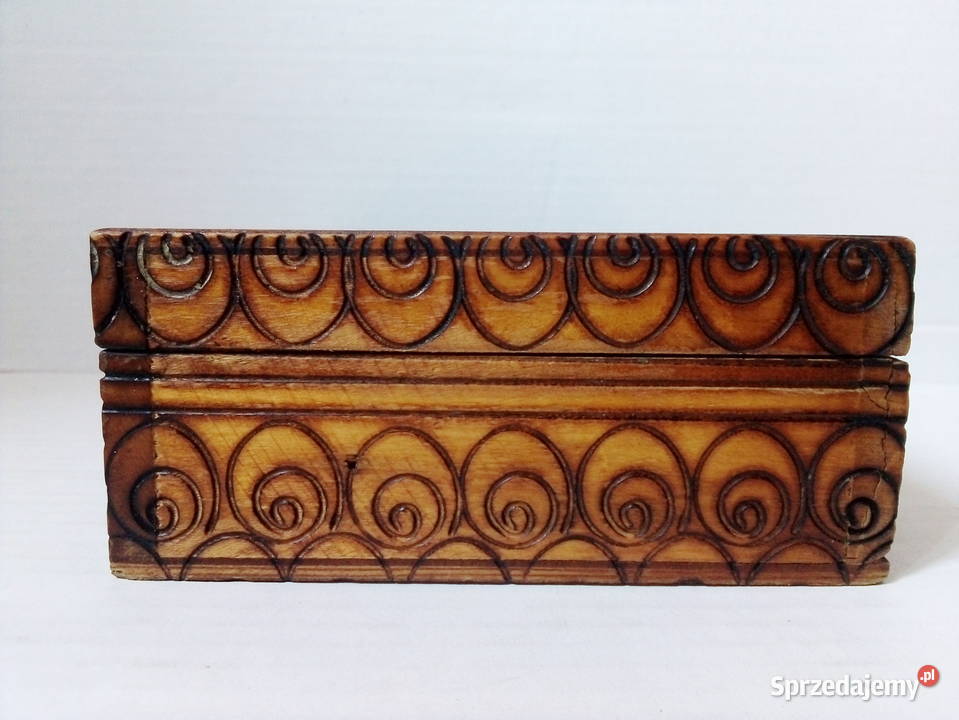 drewniana szkatułka vintage PRL brązowy Częstochowa
