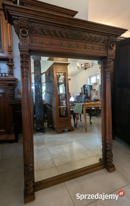 Piękne dębowe lustro neorenesansowesklep Dąbrowa