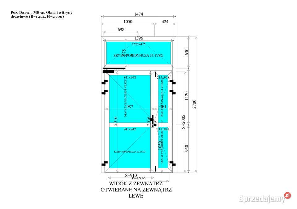 Drzwi aluminiowe dwuskrzydłowe nowe 2700cm Kluczbork
