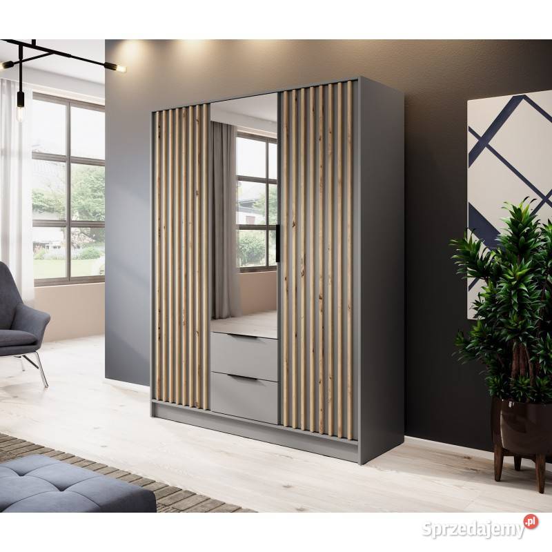 Nowoczesna szafa z lamelami i lustrem 155 Szafy i garderoby Wrocław