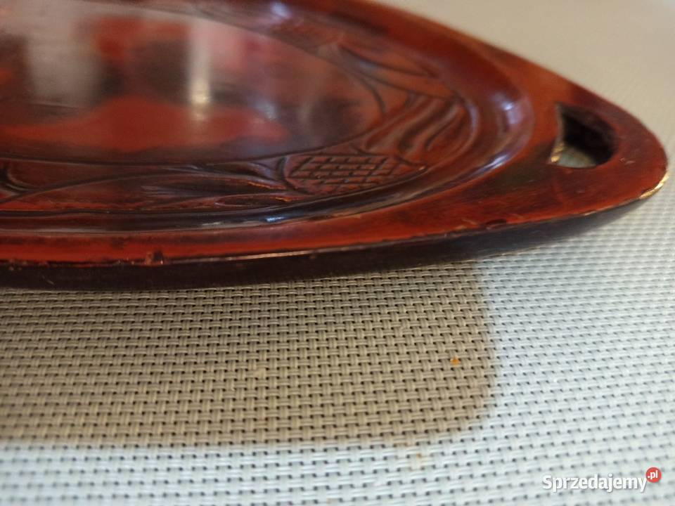 Zabytkowa taca drewniana ręcznie rzeźbiona Warszawa
