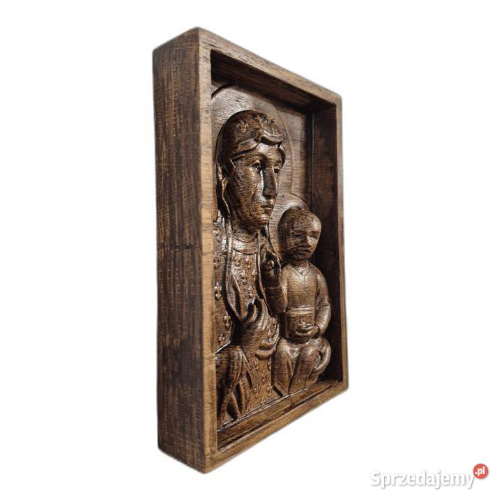 Matka Boska Częstochowska płaskorzeźba w dębie Malechowo