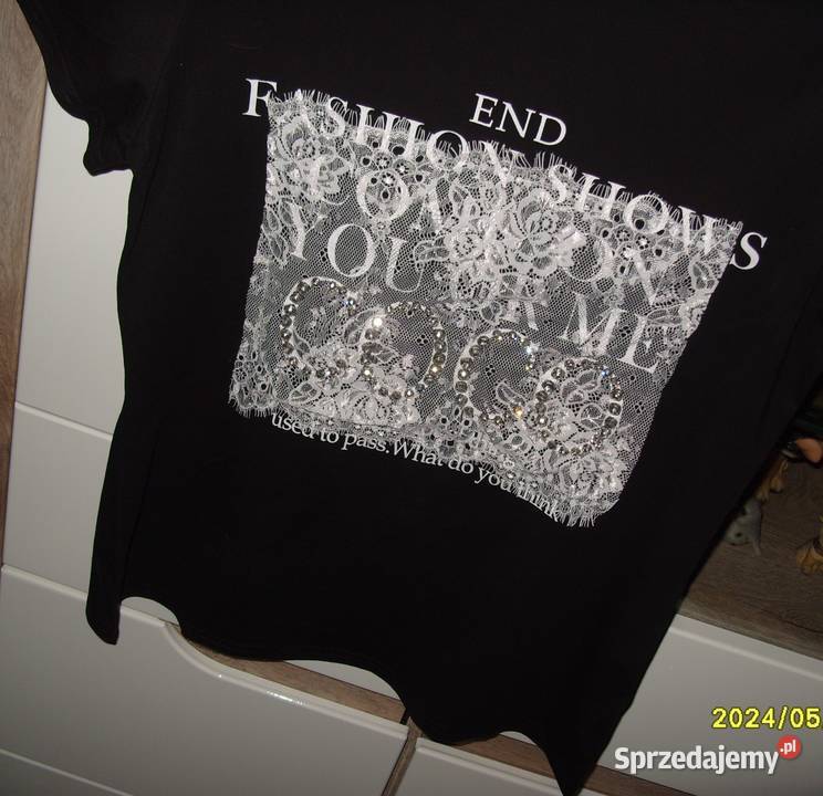 cyrkonie napis COCO koronka Tshirt NOWY rM LXL sprzedam