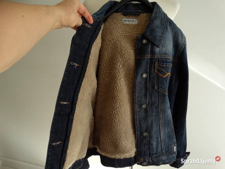 Kurtka Jeansowa Trucker Niebieska Ocieplana z Łomża