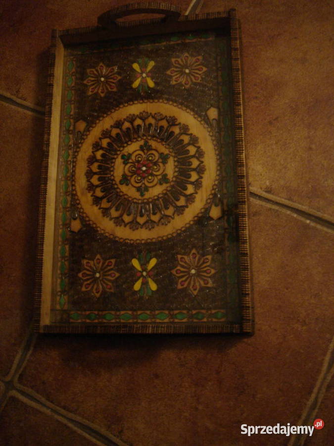 Taca drewniana rękodzieło PRL Cepelia Łódź