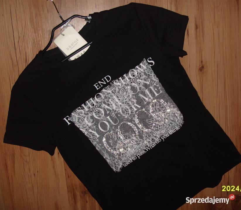 cyrkonie napis COCO koronka Tshirt NOWY rM LXL sprzedam