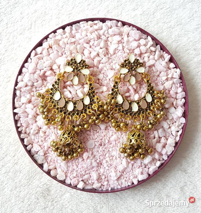 Kolczyki boho złoty kolor beżowy retro bohemian zachodniopomorskie Szczecin