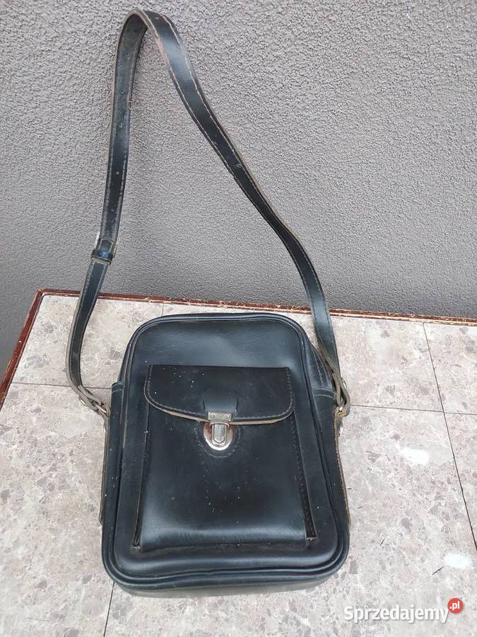 Stara skórzana torba kontrolera mała PRL Tczew