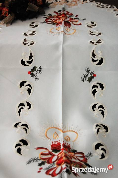 Bieżnik obrus świąteczny haftowany poliester 121 wielokolorowy Lublin sprzedam