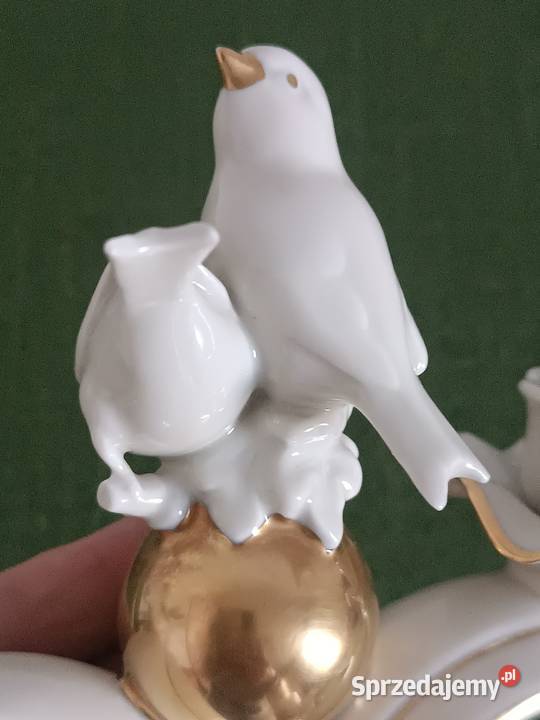 Świecznik na dwie świece z ptakami Porcelana i szkło małopolskie