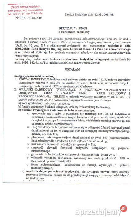Działka DK10 WZ na budowę STACJI PALIW Chabowo-Świniary