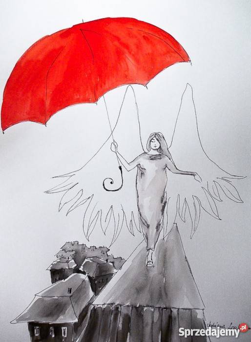 Akwarela Spacer z parasolem artystki Adriany Katowice