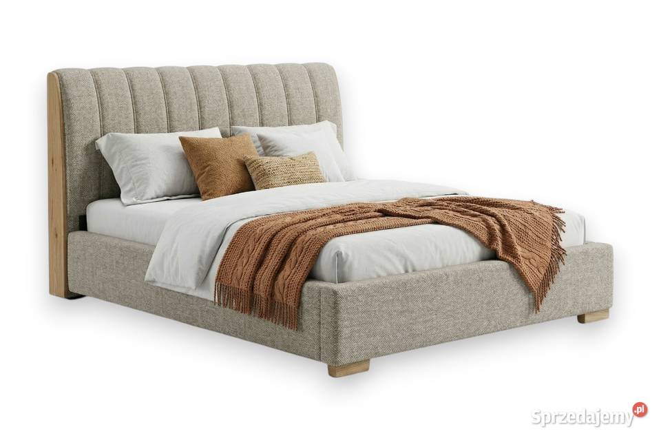 Sypialniane łóżko ARIA 140x200 beżowe z drewnem Łódź