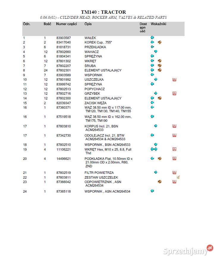 Holland tm 140 katalog części Polsku pomorskie