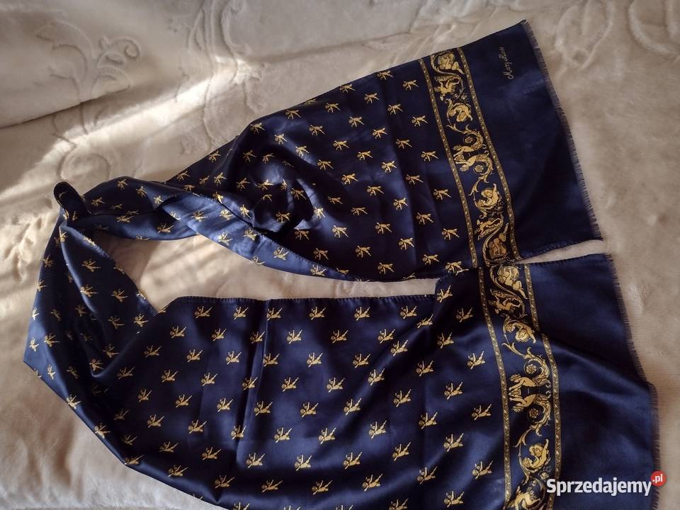 Włoski granatowy szal biznesowy z Rzymu szalik Moda i Styl