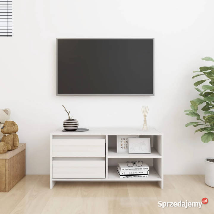 Szafka pod telewizor biała 80x31x39 lite drewno