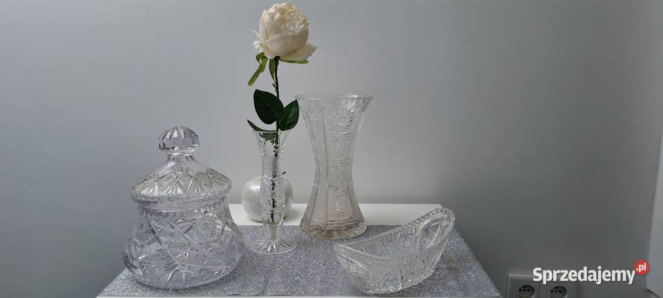 Zestaw kryształów PRL wazon duży mały bomboniera