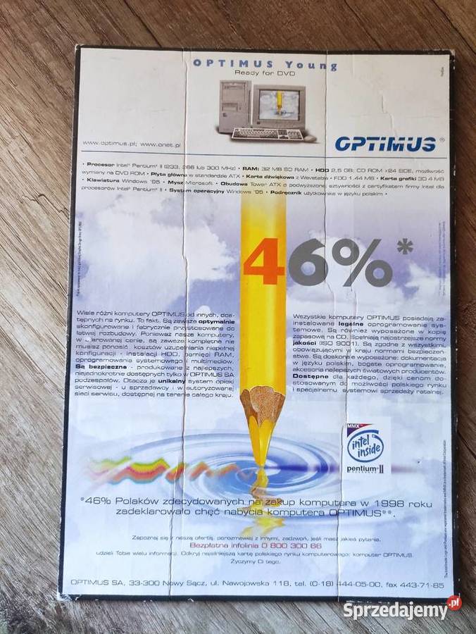 Reklama plakat komputer PC Optimus Young lata 90 sprzedam