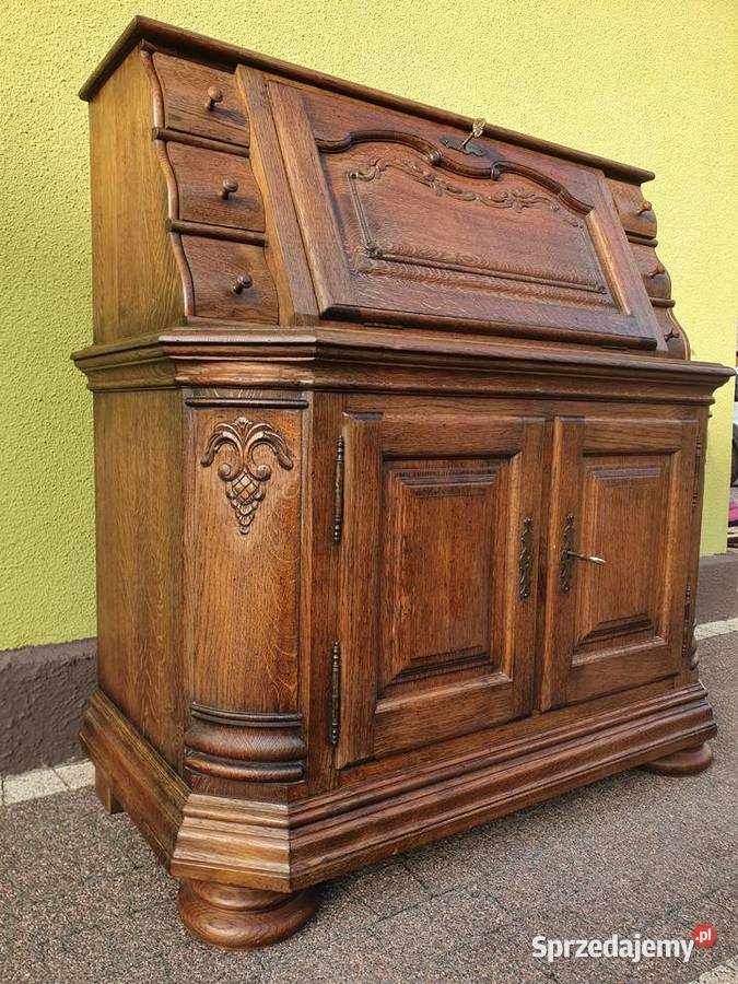 Drewniany Sekretarzyk Biurko Dąb Lite Drewno Szymanowice