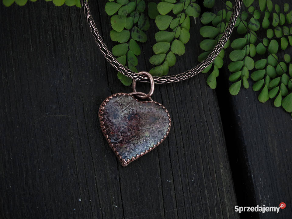 Miedziany wisiorek z agatem indonezyjskim serce