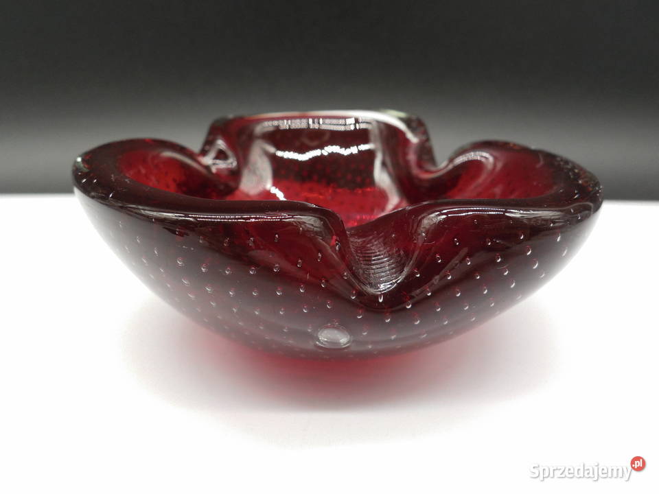 Popielniczka rubinowa Murano Bubble Włochy lata