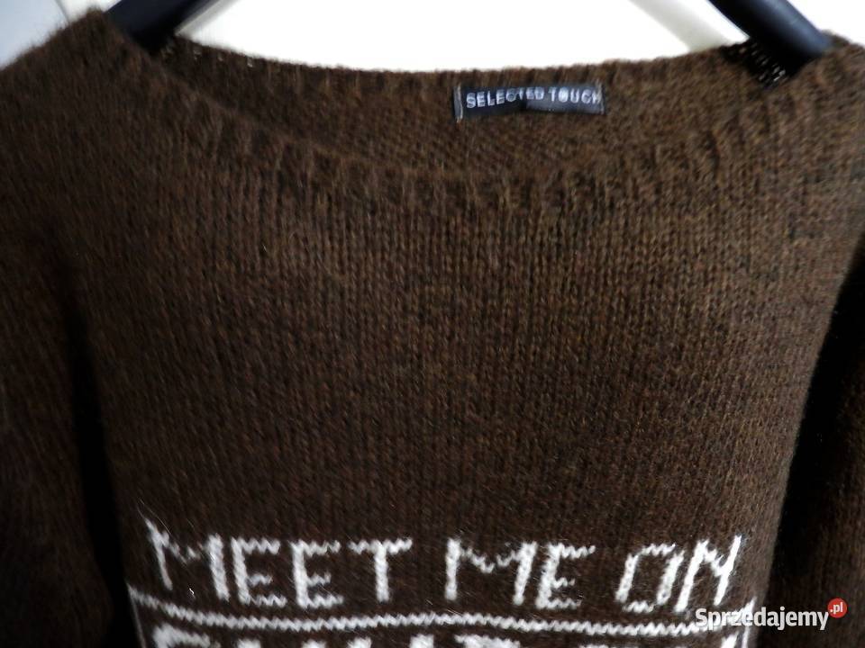 Sweter Wełniany Moherowy Czekoladowy Kolor Łomża