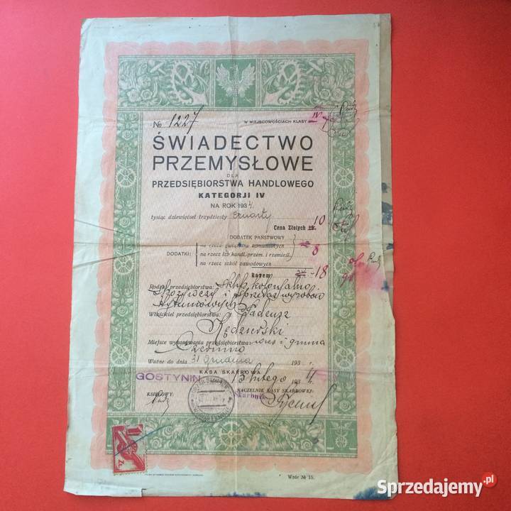 1738 Świadectwo Przemysłowe Kędzierski zachodniopomorskie Szczecin