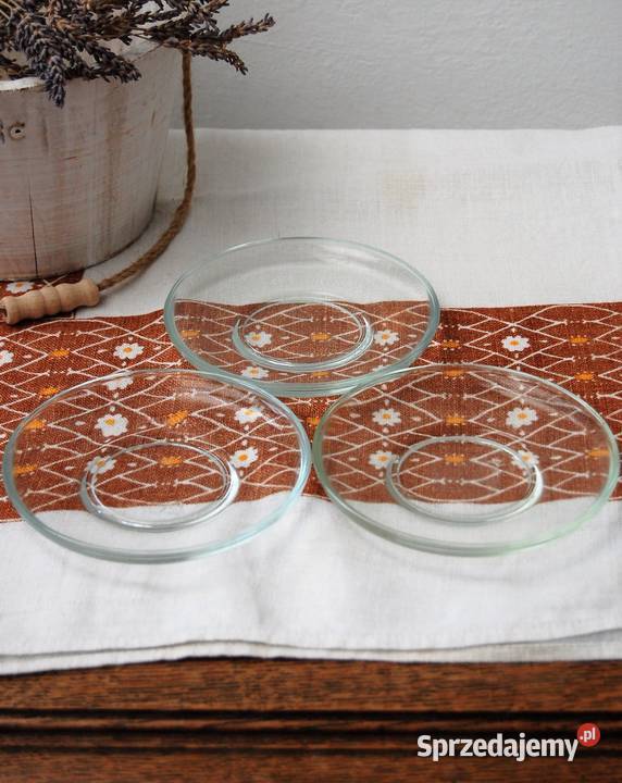 Trzy stare talerzyki spodki szklane PRL vintage lubelskie Lublin