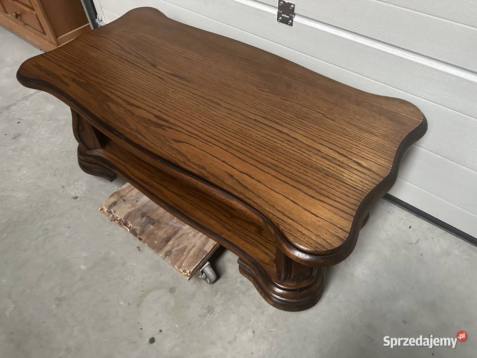 Ładna ciemna dębowa ława z szufladką Stoliki kawowe i ławy