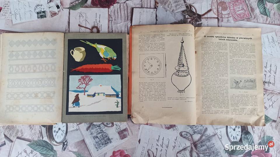 Przedwojenne wycinanki roboty ręczne i rysunki Wieluń