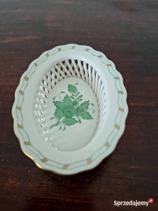 Luksusowy ażurowy koszyczek Herend Apponyi Green