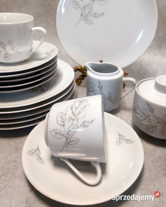 Serwis kawowoherbaciany Róża Biała Porcelana Toruń sprzedam