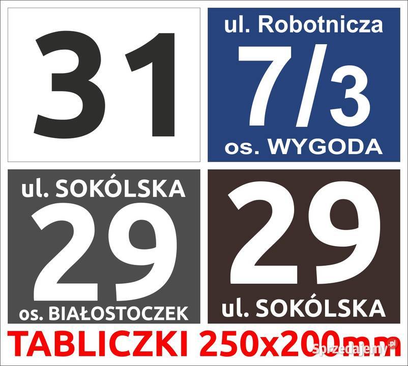 Tabliczki tabliczka 250x200mm numer domu ulic podlaskie Białystok