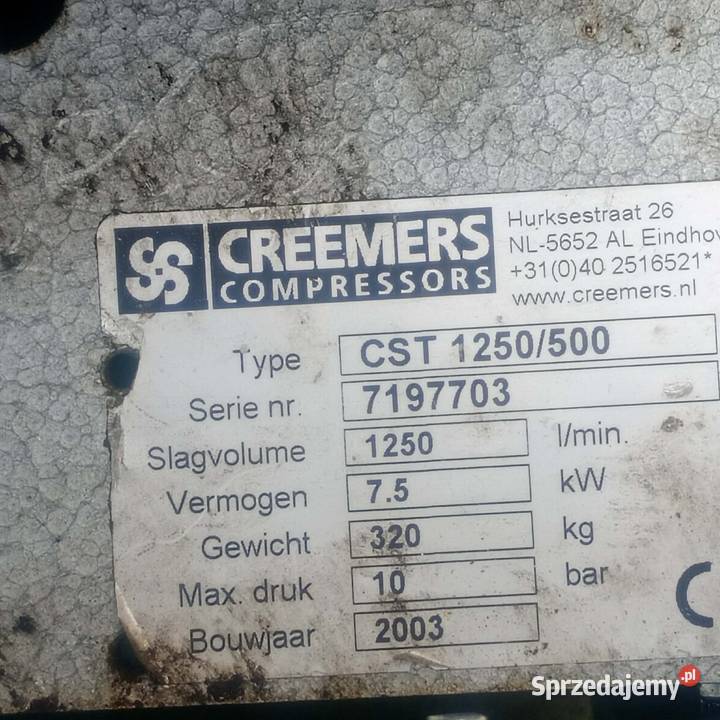 Sprężarka tłokowa Creemers 500L 75 kW 10 bar