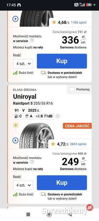 2x uniroyal rainsport 5 20555 r16 śląskie sprzedam